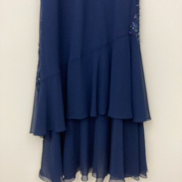 NWT Xscape by Joanna Chen Navy Embellished Gown Size 14 Beaded Sleeveless Dress - Picture 6 of 8